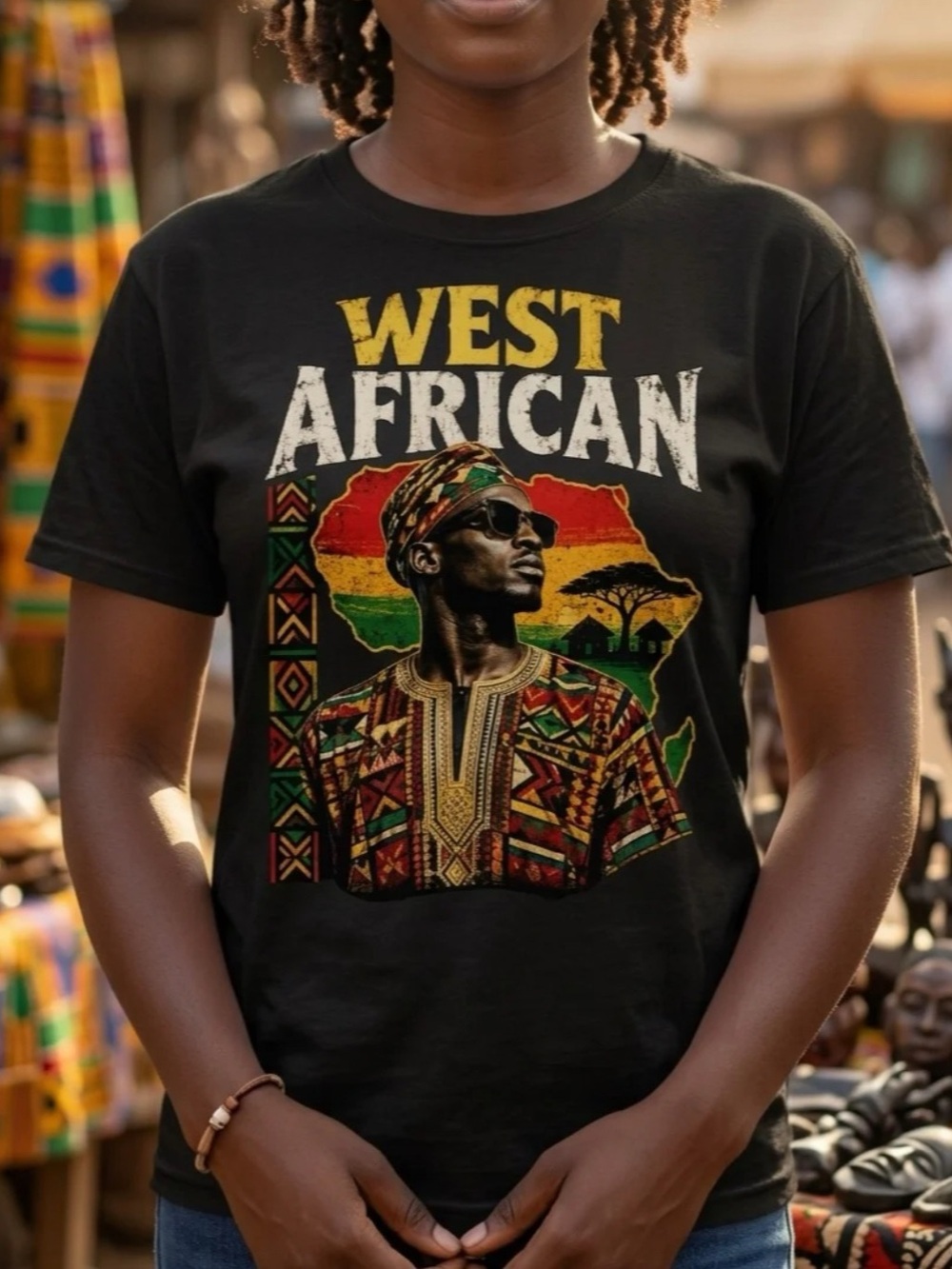 West African Graphic Short Sleeve Tee in Black